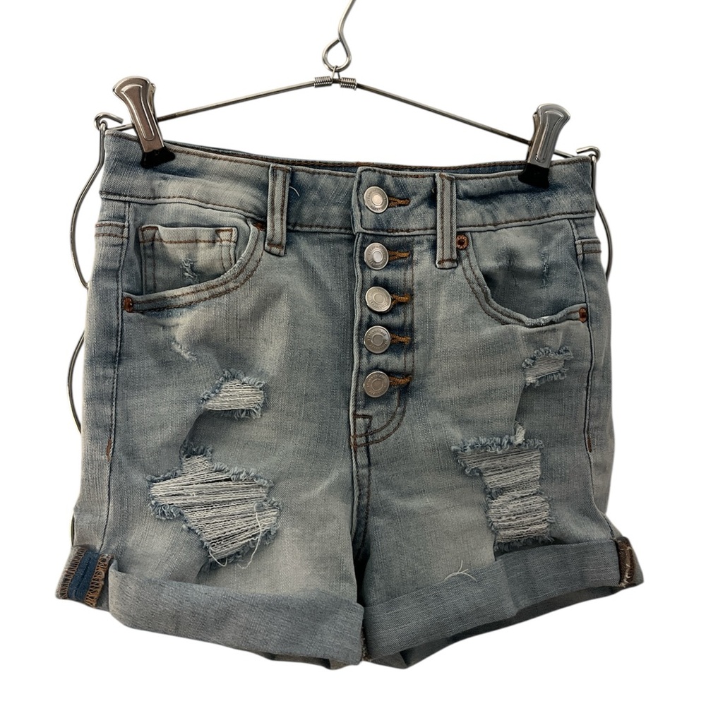 Aeropostale Super High Rise Midi Shorts Size 0 Distressed Button Fly